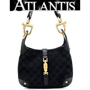 Gucci GG Jackie Handbag Black Canvas Leather